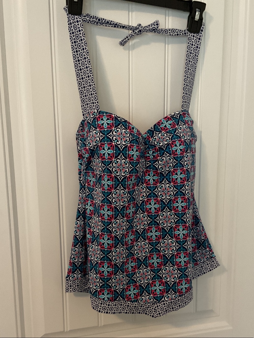 24th & Ocean Blue Patterned Halter Swim Camisole with Pink Accents